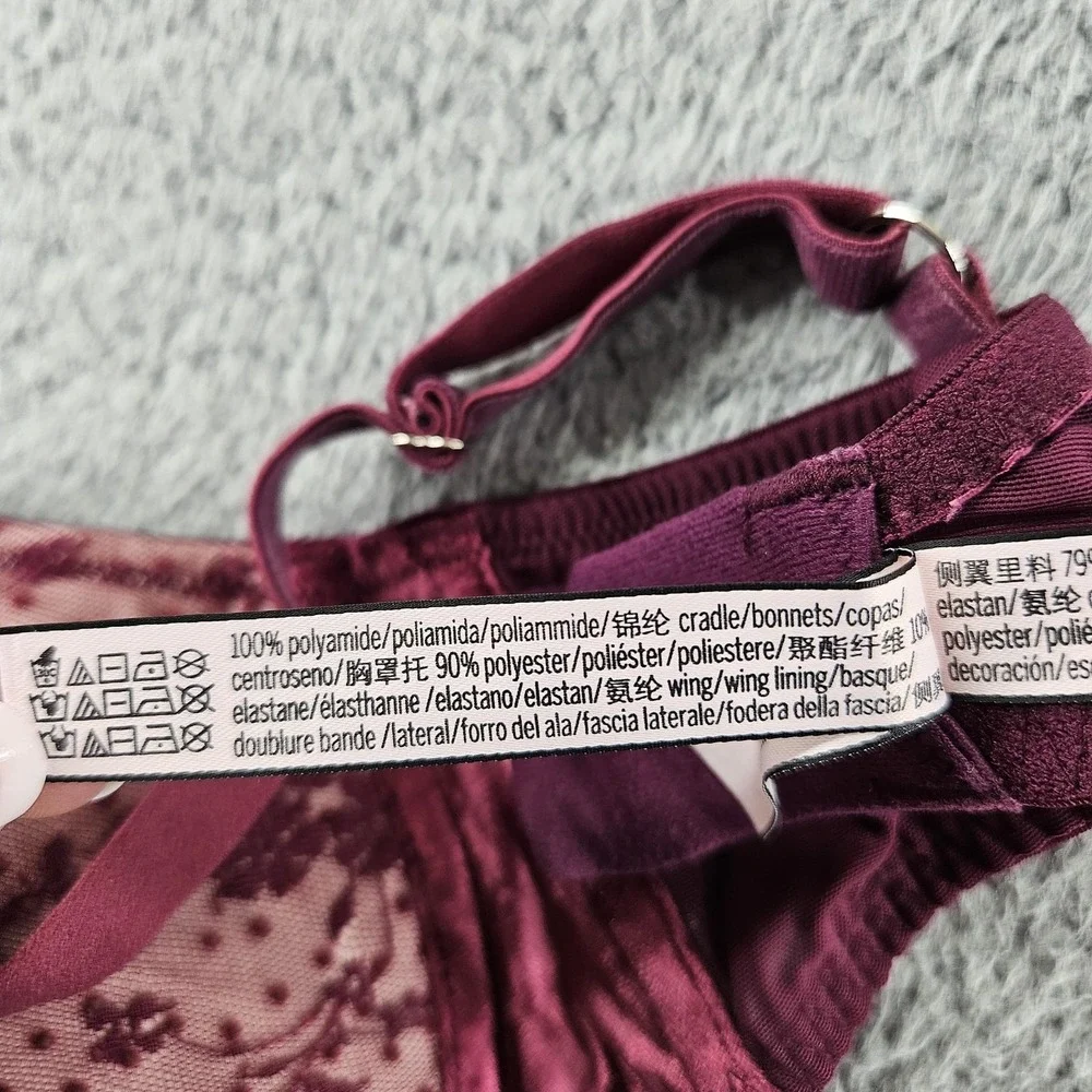 Victoria's‎ Secret Bra 34DD Burgundy Dream Angels Lined Demi Lace Mesh Underwire